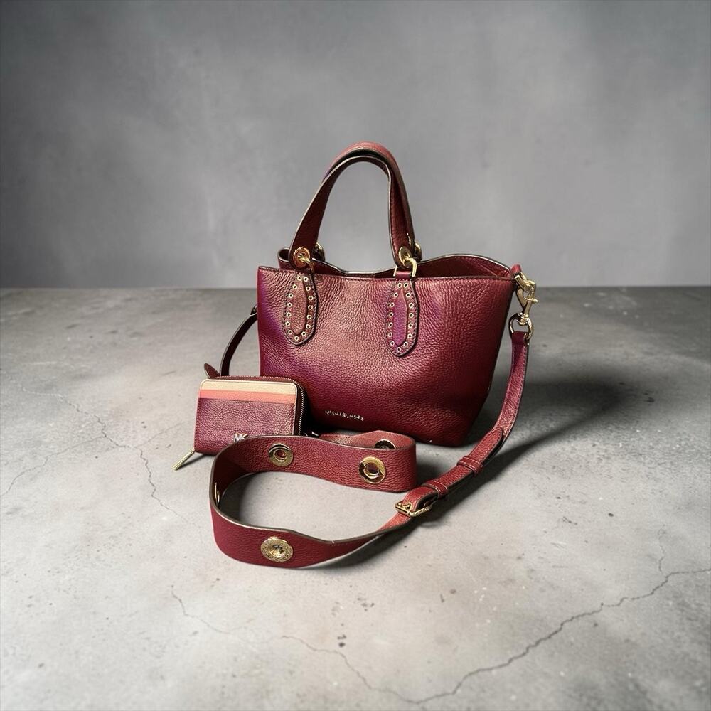 Michael Kors Brooklyn Small Leather Satchel in burgundy With Matching Wallet